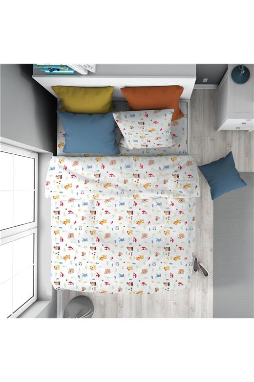 Παπλωματοθήκη Εμπριμέ kids Forest Animals 570 160X240 White-Sky Blue 100% Cotton