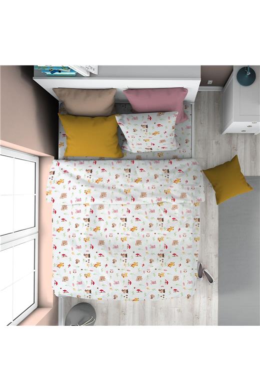 Παπλωματοθήκη Εμπριμέ kids Forest Animals 571 160X240 White-Pink 100% Cotton