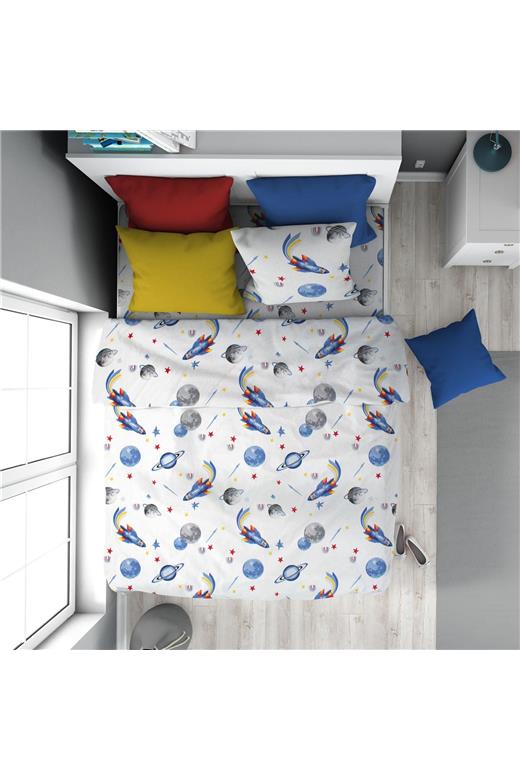 Παπλωματοθήκη Εμπριμέ kids Space Mission 184 160X240 White-Blue 100% Cotton