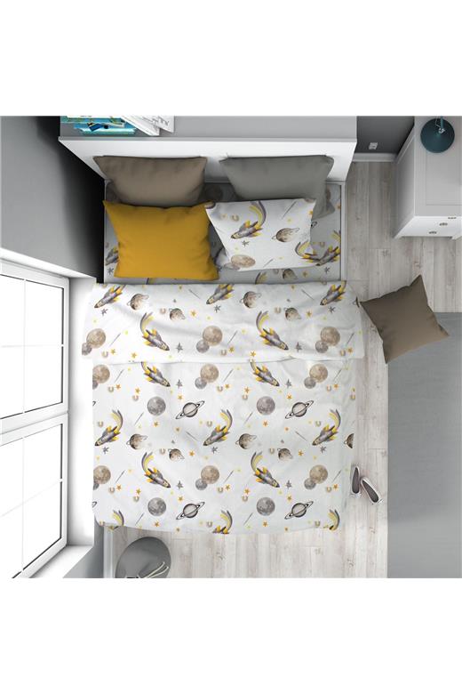 Παπλωματοθήκη Εμπριμέ kids Space Mission 183 160X240 White-Grey 100% Cotton