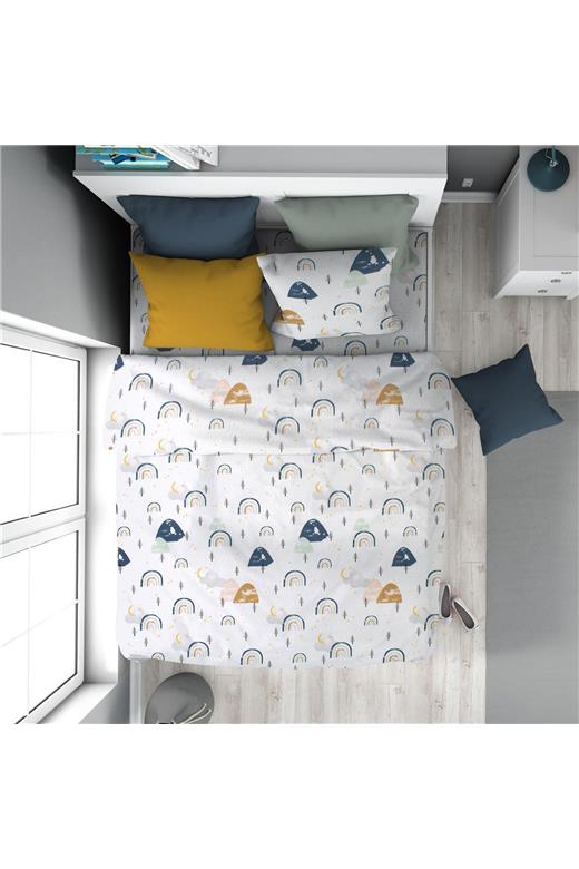 Παπλωματοθήκη Εμπριμέ kids Rainbow 574 160X240 White-Blue 100% Cotton