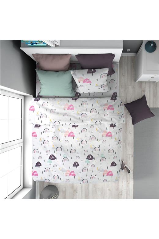 Παπλωματοθήκη Εμπριμέ kids Rainbow 575 160X240 White-Pink 100% Cotton