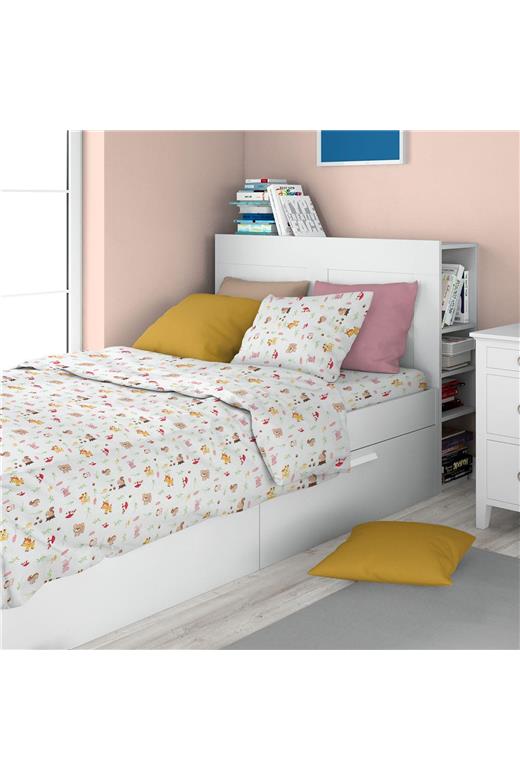 Σεντόνια Εμπριμέ Σετ 2 τεμ kids Forest Animals 571 160X240 White-Pink 100% Cotton
