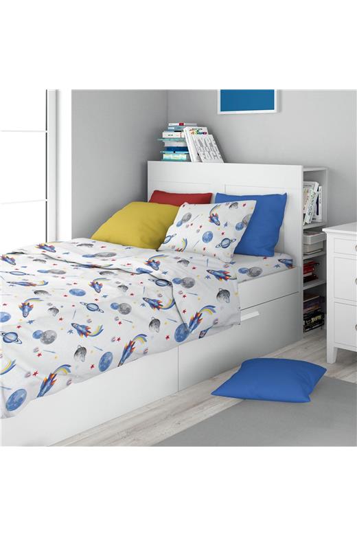 Σεντόνια Εμπριμέ Σετ 2 τεμ kids Space Mission 184 160X240 White-Blue 100% Cotton