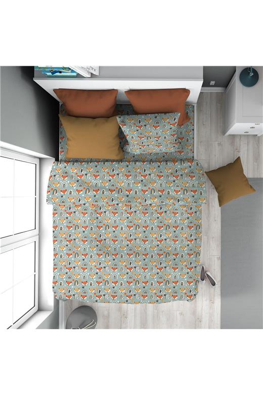 Παπλωματοθήκη Εμπριμέ kids Fox 528 160X240 Pale Cyan 100% Cotton