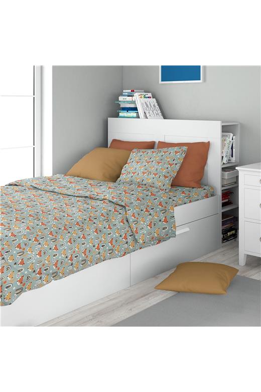 Σεντόνια Εμπριμέ Σετ 2 τεμ kids Fox 528 160X240 Pale Cyan 100% Cotton