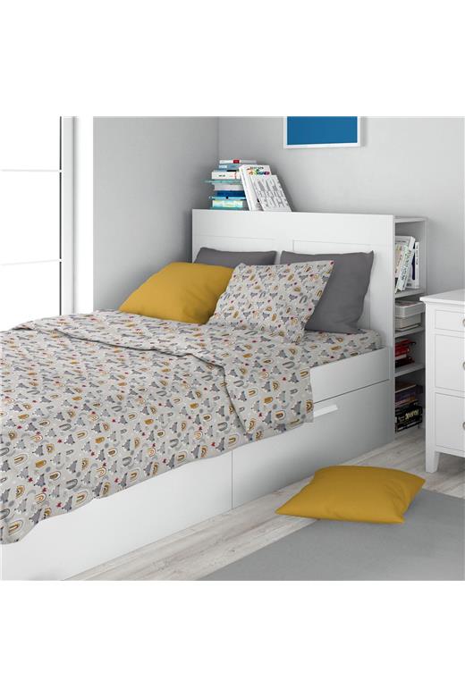 Σεντόνια Εμπριμέ Σετ 3 τεμ kids Fox 527 160X240 Grey 100% Cotton