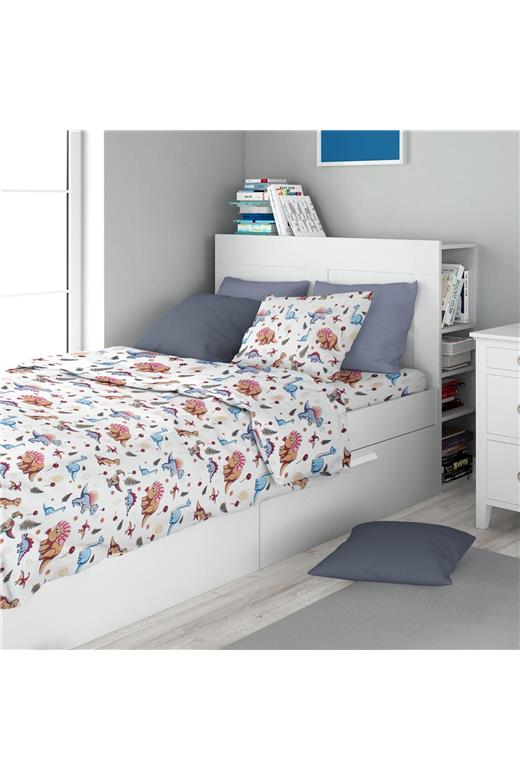 Σεντόνια Εμπριμέ Σετ 3 τεμ kids Dinosaur 519 160X240 White-Blue 100% Cotton