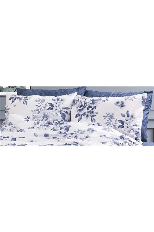 Μαξιλαροθήκη Εμπριμέ Βερονίκη 486 50X70 White-Blue 70/30 Cott/Pol