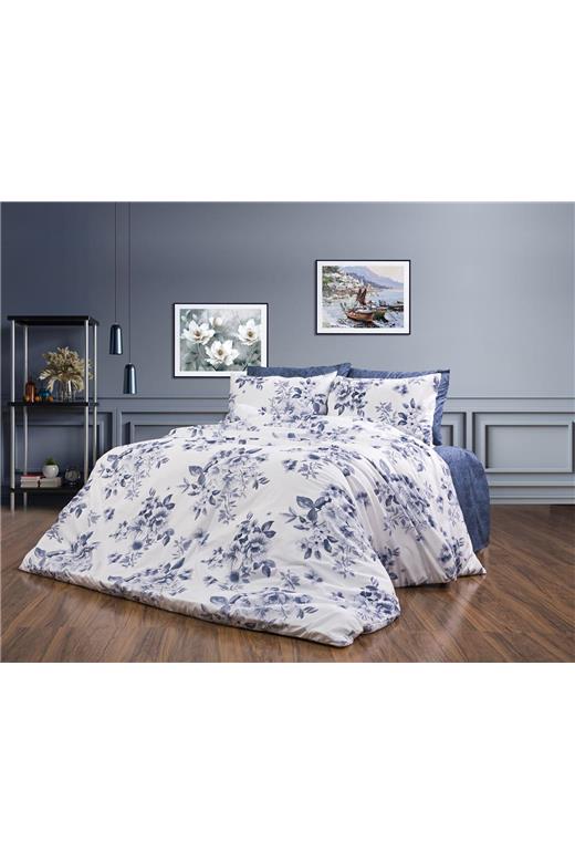 Παπλωματοθήκη Εμπριμέ Βερονίκη 486 220X240 White-Blue 70/30 Cott/Pol