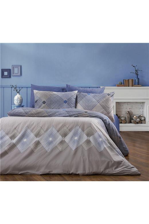 Παπλωματοθήκη Εμπριμέ Καλλιρόη 604 220X240 Grey-Blue 70/30 Cott/Pol