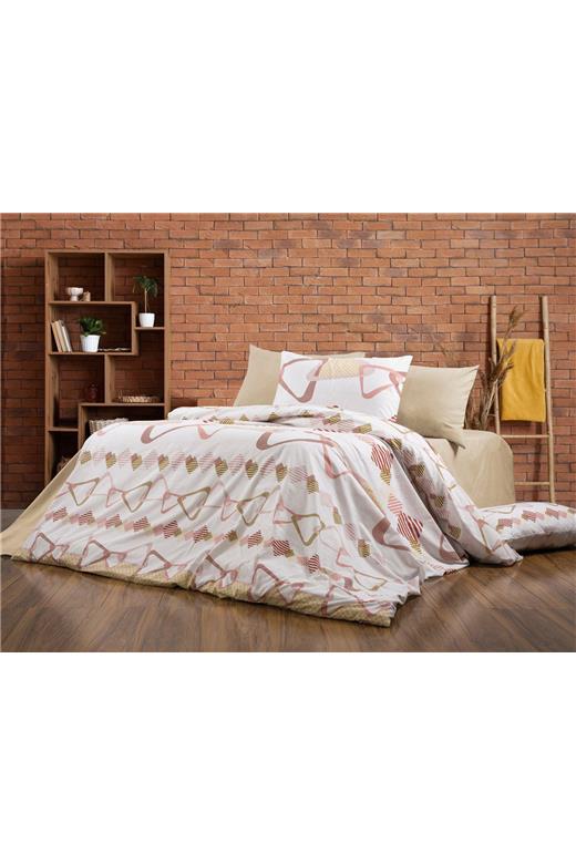 Σεντόνια Εμπριμέ Σετ 3 τεμ Δαρεία 490 160X240 White-Beige 70/30 Cott/Pol