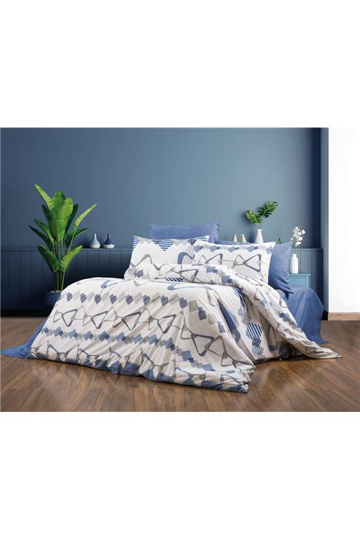 Σεντόνια Εμπριμέ Σετ 4 τεμ Δαρεία 489 220X240 White-Blue 70/30 Cott/Pol