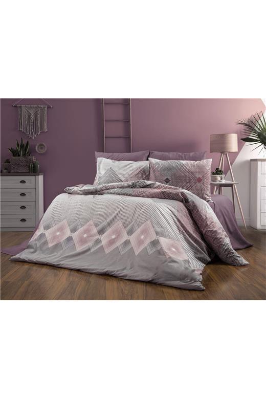 Σεντόνια Εμπριμέ Σετ 4 τεμ Καλλιρόη 606 220X240 Grey-Burgundy 70/30 Cott/Pol