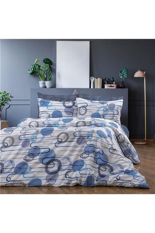 Σεντόνια Εμπριμέ Σετ 4 τεμ Διώνη 602 240X270 White-Blue 70/30 Cott/Pol
