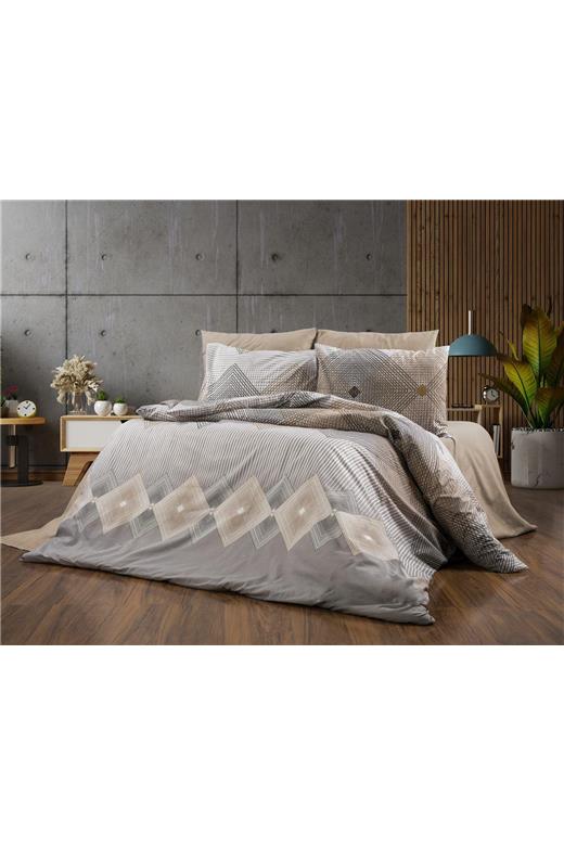 Παπλωματοθήκη Εμπριμέ Καλλιρόη 603 160X240 Grey-Mocha 70/30 Cott/Pol