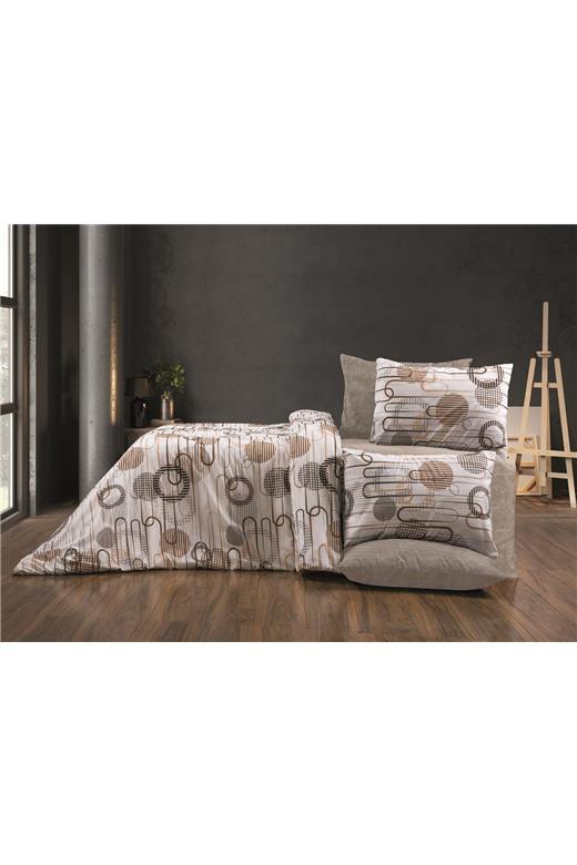 Σεντόνια Εμπριμέ Σετ 4 τεμ Διώνη 600 240X270 White-Mocha 70/30 Cott/Pol
