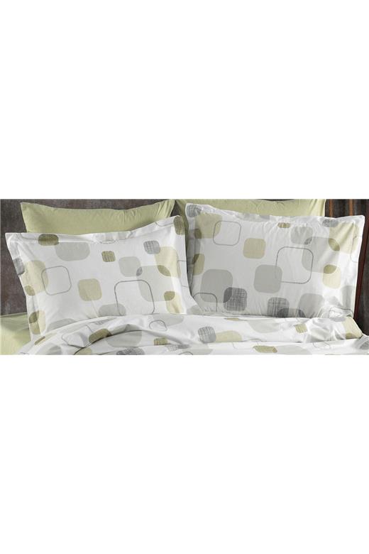 Μαξιλαροθήκη Εμπριμέ Μελίνα 708 50X70 White-Olive 100% Cotton
