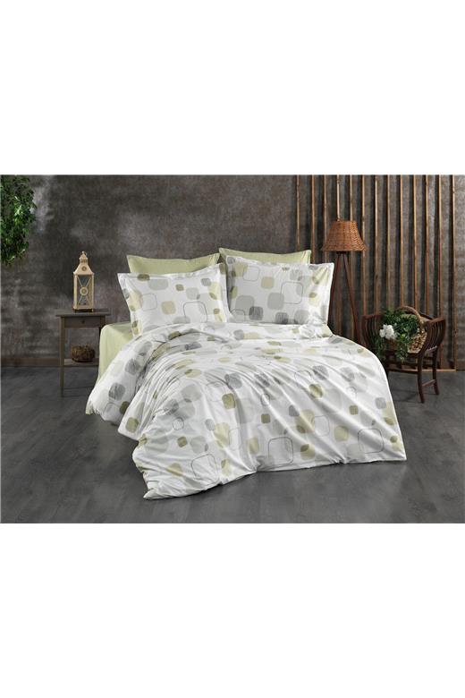 Σεντόνια Εμπριμέ Σετ 4 τεμ Μελίνα 708 220X240 White-Olive 100% Cotton