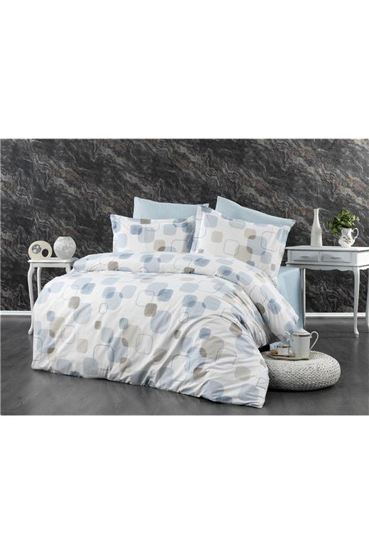 Σεντόνια Εμπριμέ Σετ 4 τεμ Μελίνα 707 240X270 White-Light Blue 100% Cotton