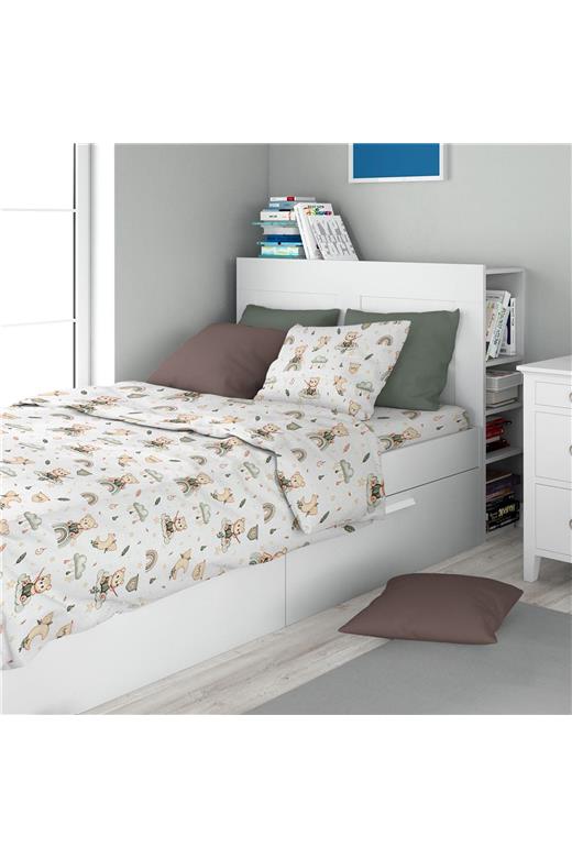Σεντόνια Εμπριμέ Σετ 2 τεμ kids Cloudy Bear 581 160X240 White-Olive 100% Cotton
