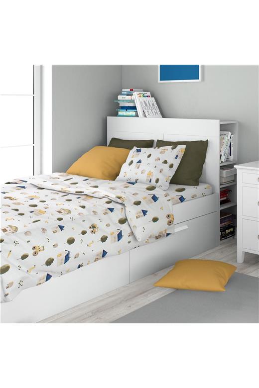 Σεντόνια Εμπριμέ Σετ 3 τεμ kids Village 579 160X240 White-Green 100% Cotton