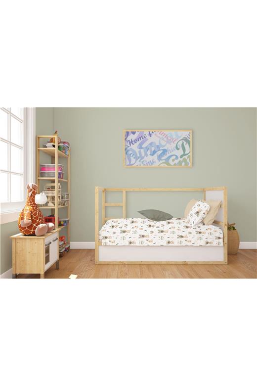 Κατωσέντονο Με Λάστιχο bebe Cloudy Bear 581 0,70X1,40X0,15 White-Olive 100% Cotton