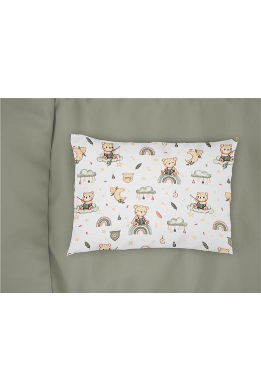 Μαξιλαροθήκη Εμπριμέ kids Cloudy Bear 581 50X70 White-Olive 100% Cotton