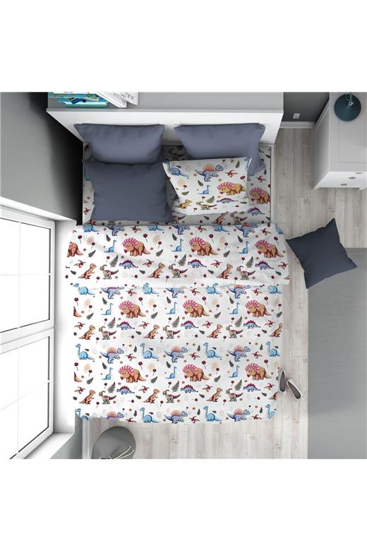 Πάπλωμα Εμπριμέ kids Dinosaur 519 160X240 White-Blue 100% Cotton
