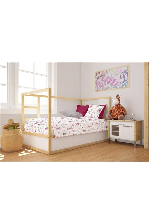 Παπλωματοθήκη Εμπριμέ bebe Cloudy Bear 582 120X160 White-Pink 100% Cotton