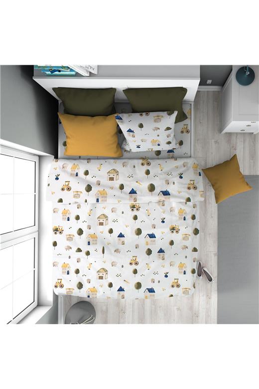 Παπλωματοθήκη Εμπριμέ kids Village 579 160X240 White-Green 100% Cotton
