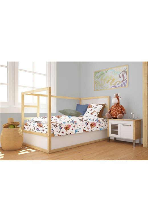 Πάπλωμα Εμπριμέ bebe Dinosaur 519 120X160 White-Blue 100% Cotton