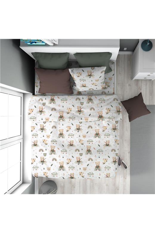 Παπλωματοθήκη Εμπριμέ kids Cloudy Bear 581 160X240 White-Olive 100% Cotton