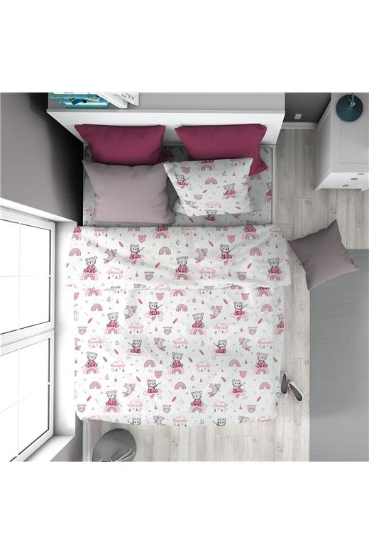 Παπλωματοθήκη Εμπριμέ kids Cloudy Bear 582 160X240 White-Pink 100% Cotton