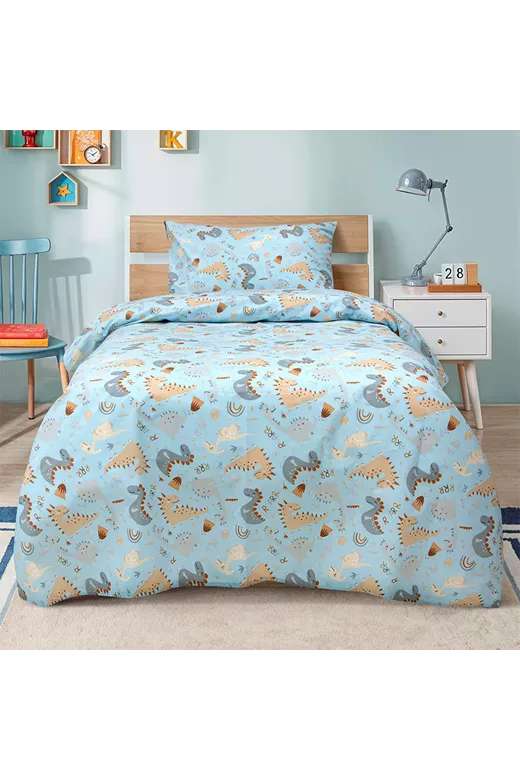 LINO Σετ Παιδική Παπλωματοθήκη (160x240) Jurrasic Nap Πετρόλ