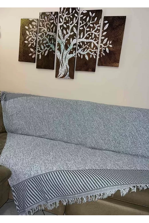 Σετ ριχτάρια 2 τεμαχίων Σενίλ Ριγέ φάσα Γκρι Ανοιχτό