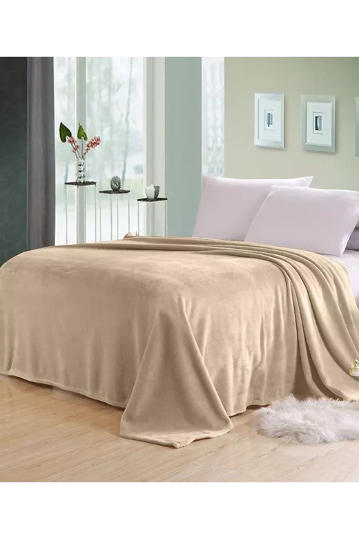 Κουβέρτα βελουτέ 650gr/m2 υπέρδιπλη Super soft Beige