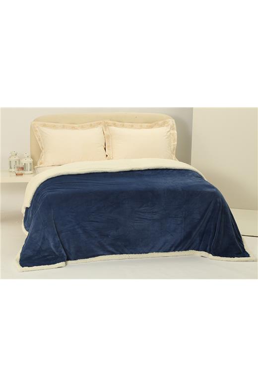 κουβέρτα fleece με sherpa (220cm x 240cm) μπλέ