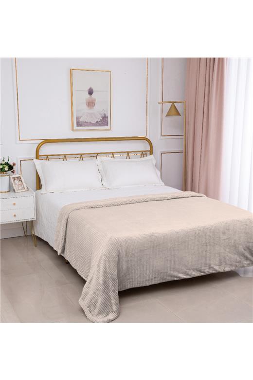 Κουβέρτα με sherpa damask (220cm x 240cm) camel