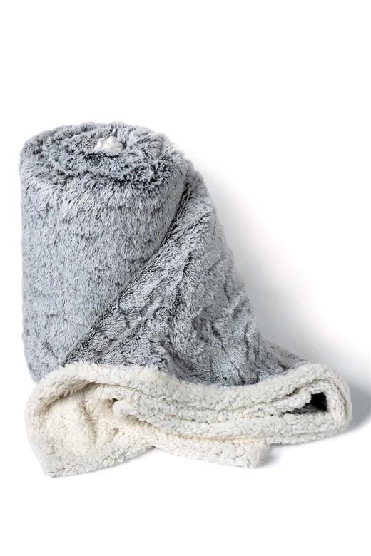 κουβέρτα fleece με sherpa (170cm x 220cm) animal γκρί