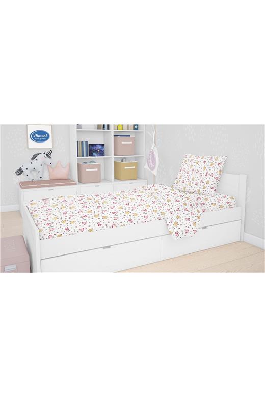 Σεντόνια Εμπριμέ Σετ 3 τεμ kids Elephant 072 160X240 White-Pink 100% Cotton Flannel