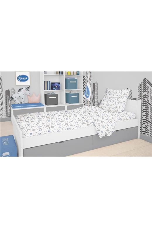 Σεντόνια Εμπριμέ Σετ 3 τεμ kids Elephant 074 160X240 White-Sky Blue 100% Cotton Flannel