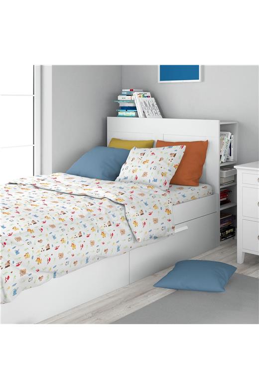 Σεντόνια Εμπριμέ Σετ 3 τεμ kids Forest Animals 070 160X240 White-Sky Blue 100% Cotton Flannel