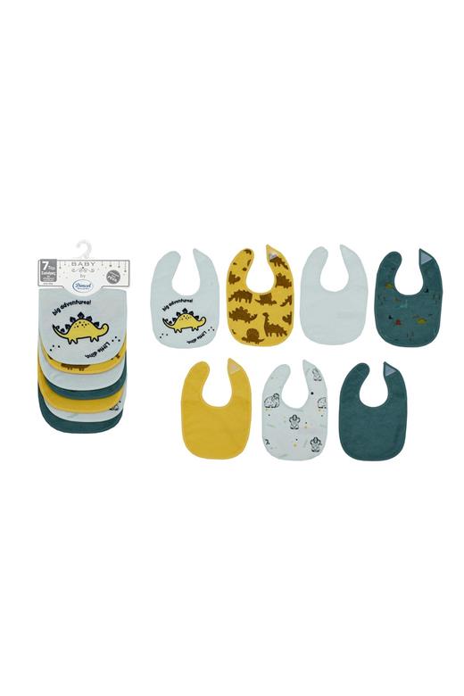 Σαλιάρα με Velcro bebe με Αδιάβροχη Επένδυση Σετ 7 Τεμ. Dinosaur 08 30X20 Aqua 60/40 Cott/Pol