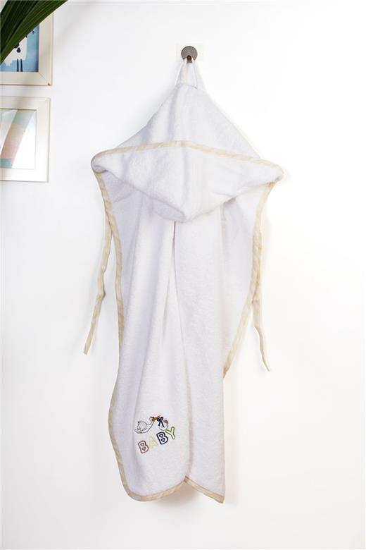 Κάπα Με Κέντημα bebe Stork 193 75X85 White-Yellow 100% Cotton