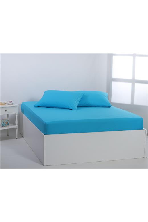 Βαμβακερό σεντόνι essentials (165cm x 200cm + 35cm) river blue