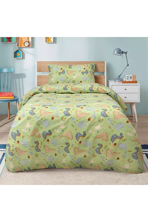 LINO Σετ Παιδική Παπλωματοθήκη (160x240) Jurrasic Nap Πράσινο