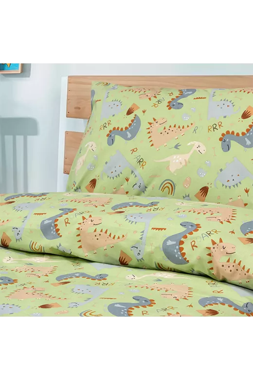 LINO Σετ Παιδική Παπλωματοθήκη (160x240) Jurrasic Nap Πράσινο