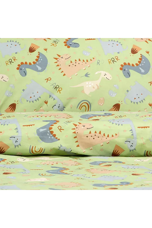 LINO Σετ Παιδική Παπλωματοθήκη (160x240) Jurrasic Nap Πράσινο