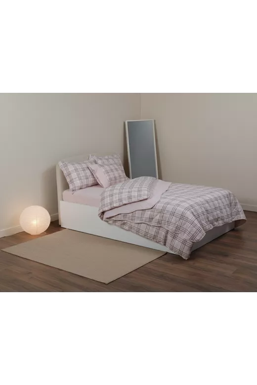 Σετ παπλωματοθήκη βαμβακερή ( 180cm x 250cm) καρρώ ρόζ